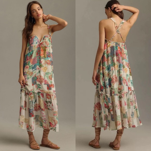 NWT By Anthropologie Chiffon Shift Midi Dress - Picture 1 of 5